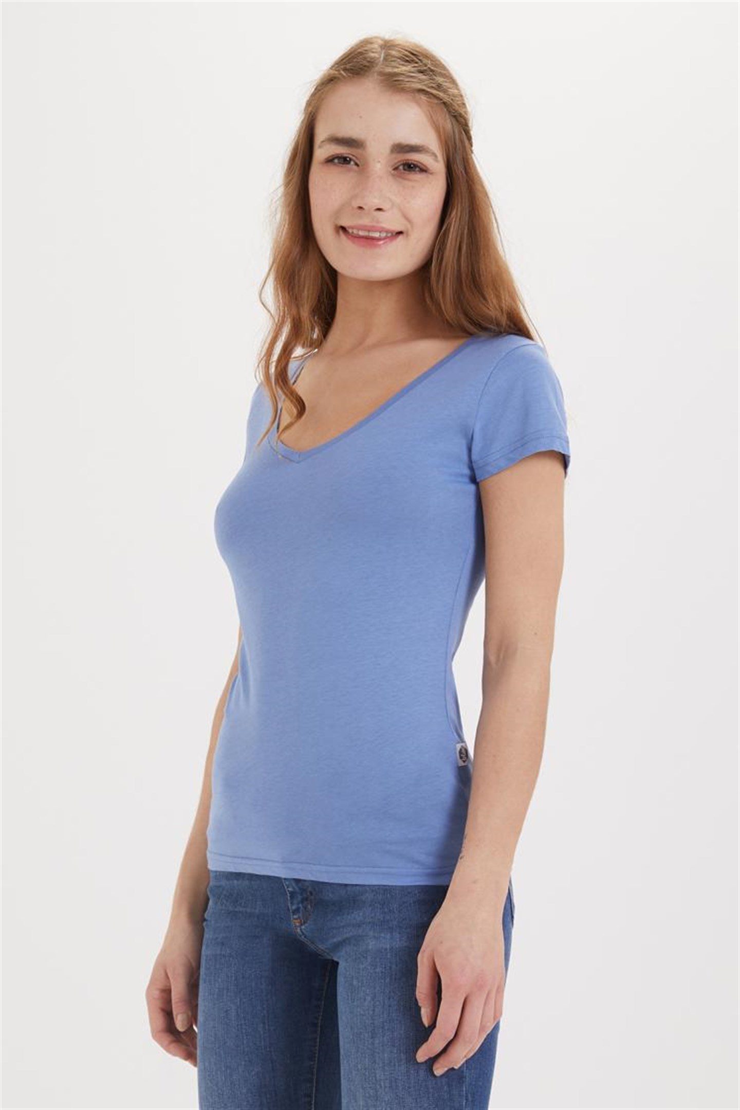 Lee Cooper Cindy Kadın V Yaka T-Shirt Mavi. 3