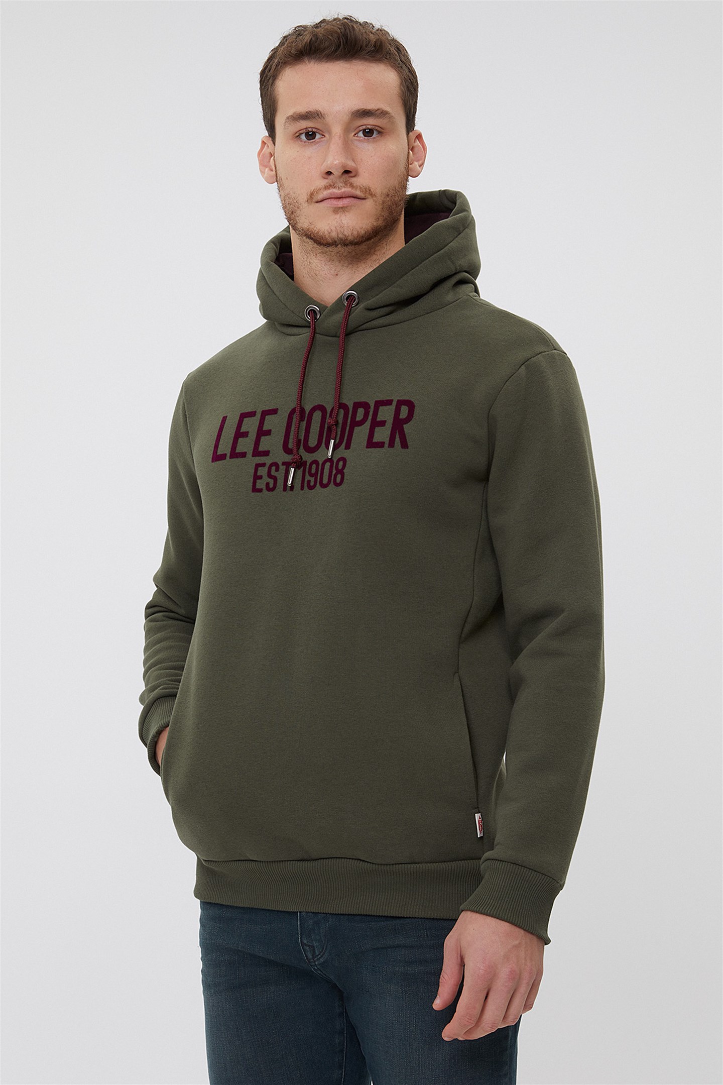 Lee Cooper Daxton Erkek Kapuşonlu Sweatshirt Bordo. 2