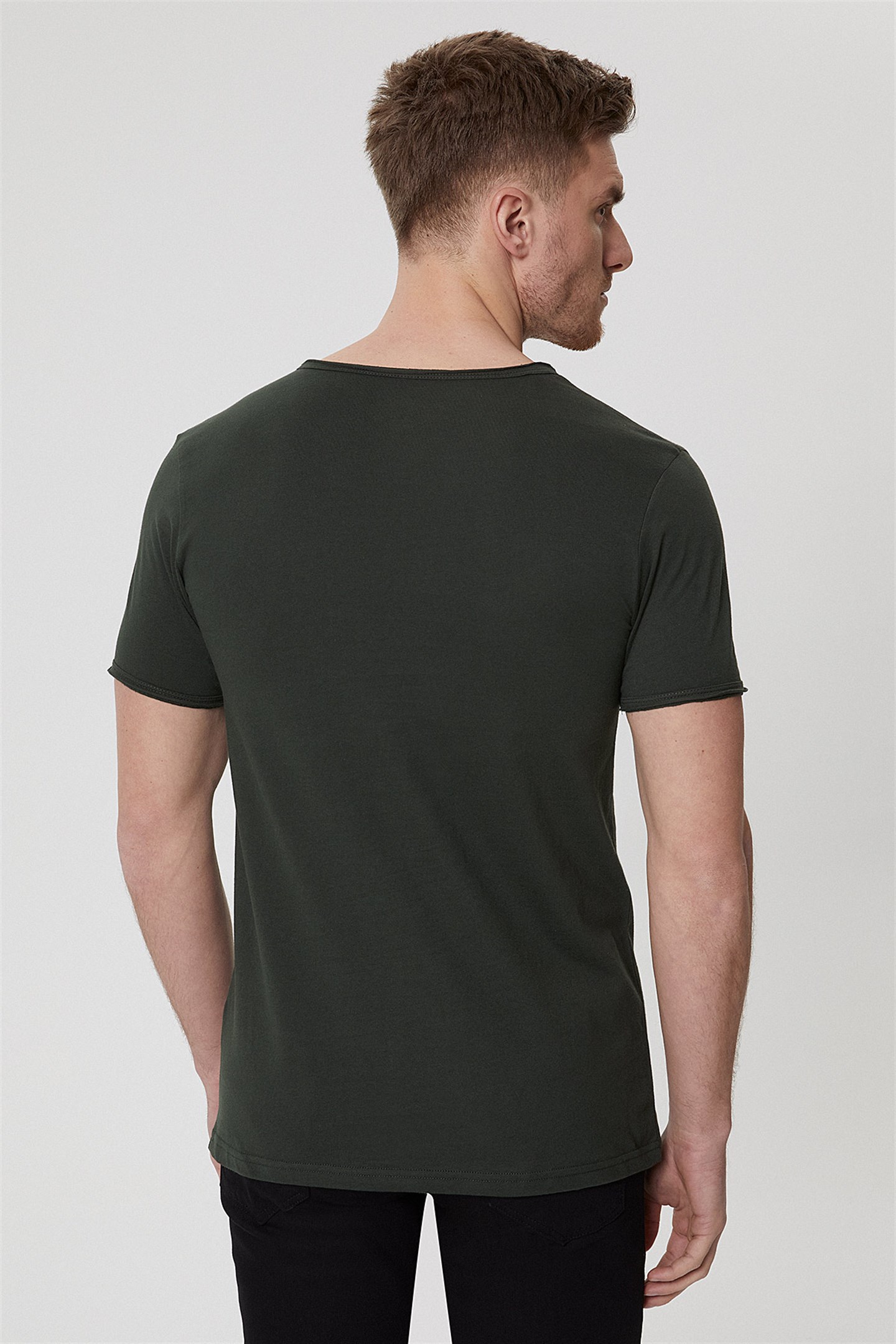 Lee Cooper Target Erkek V Yaka Patlı T-Shirt Koyu Yeşil. 4