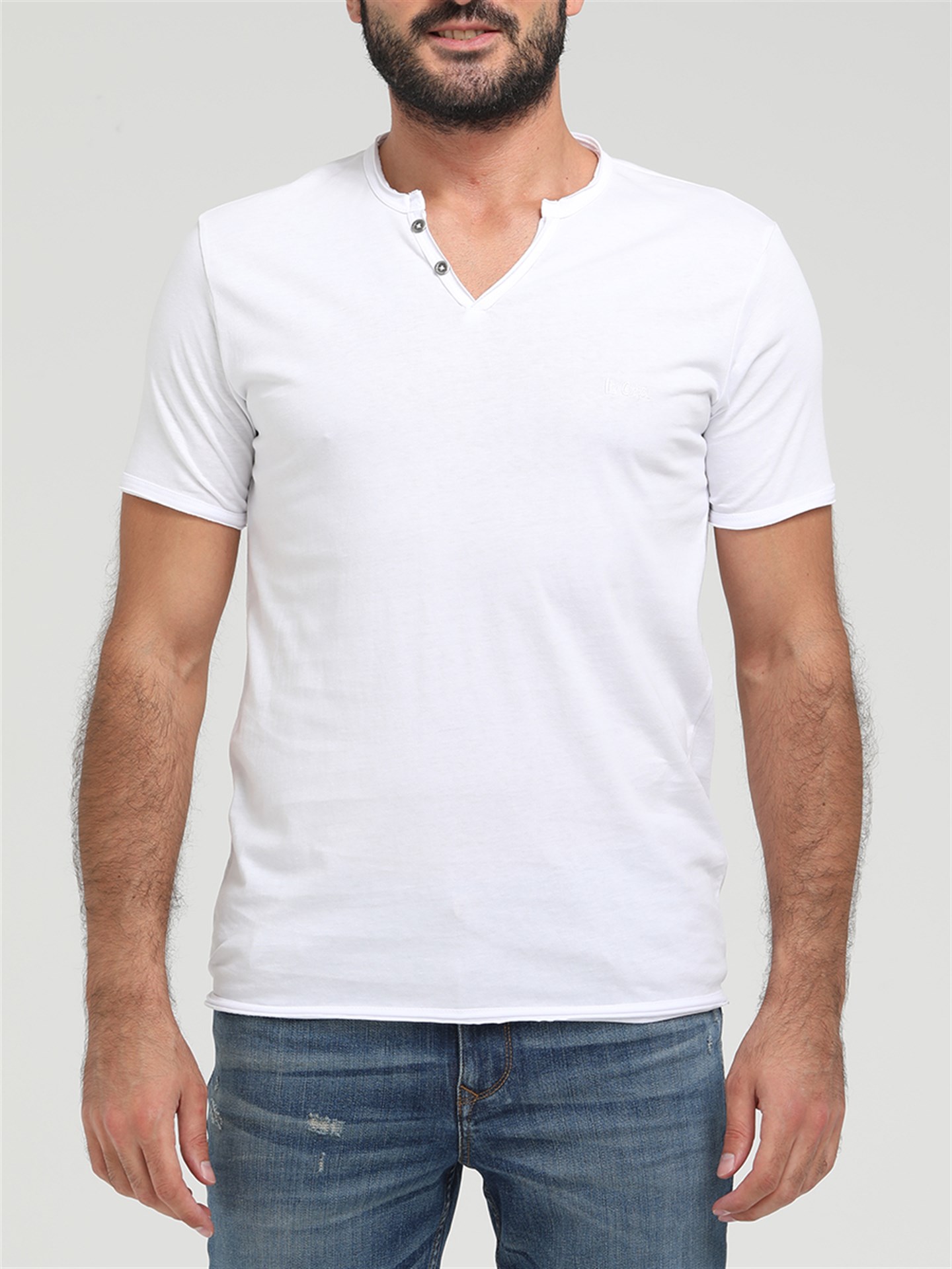 Lee Cooper Target Erkek V Yaka Patlı T-Shirt Siyah. 1