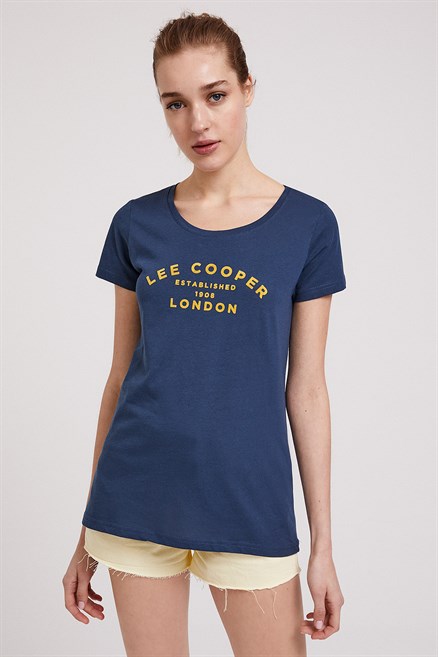 Lee Cooper London Kadın Bisiklet Yaka T-Shirt İndigo. 2